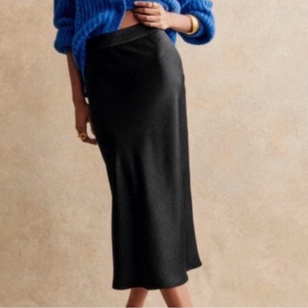 Sezane Sandy Black Midi Slip Skirt